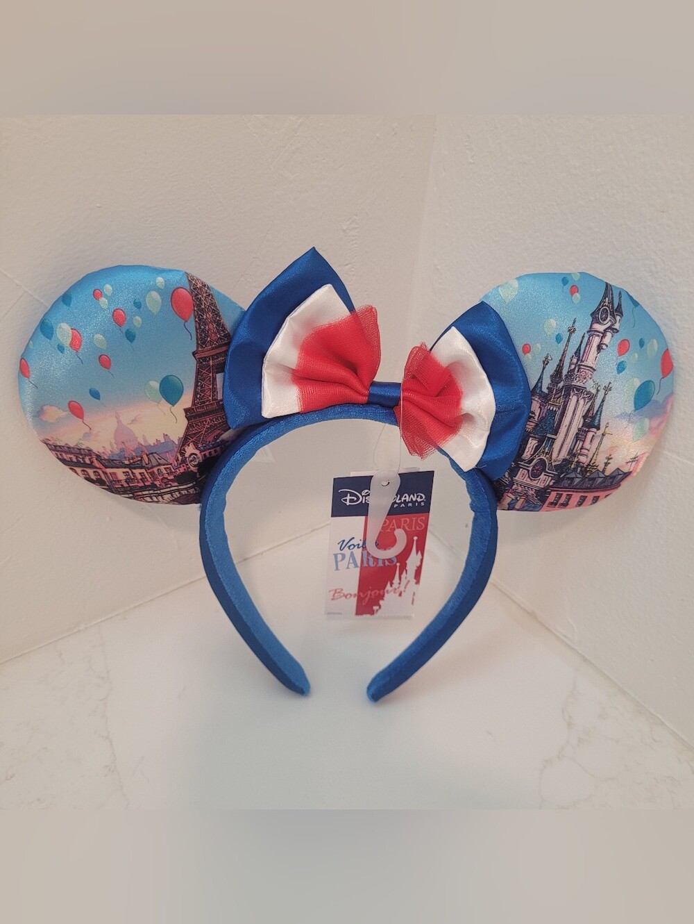 Disneyland Paris Balloon Print Eiffel Tower Minnie Ears Headband -Blue/Red/White